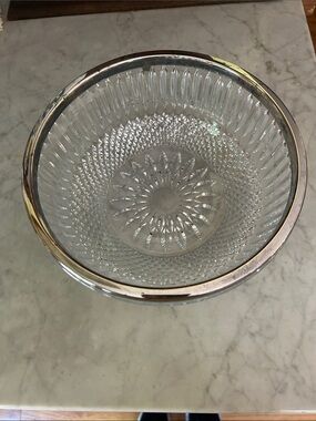 Leaded Glass Silver Rimmed Bowl Two Quart Size; in Excellent Condition; Heavy!